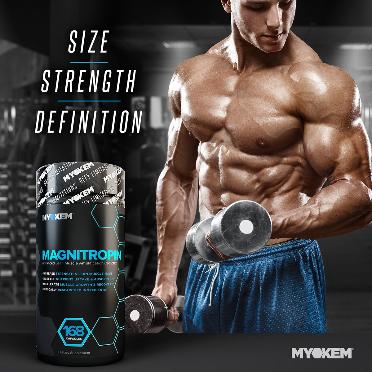 Lean Muscle Growth & Strength Support Supplement - Recovery & Performance Formula - MYOKEM Magnitropin (168 Capsules)