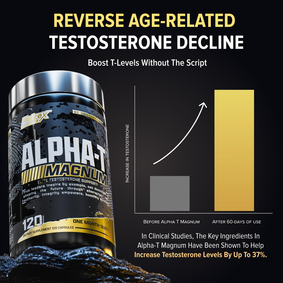 Testosterone Support for Men - Tongkat Ali, Fadogia, Shilajit & Ashwagandha - Muscle, Strength & Hormone Balance Supplement - Nutrex Alpha-T Magnum