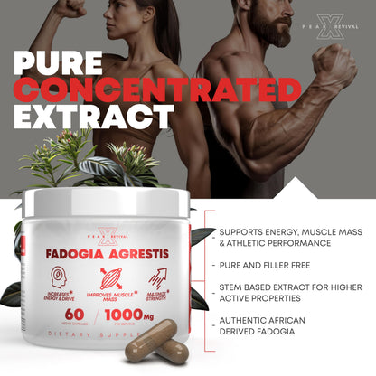 Testosterone Booster for Men - Fadogia Agrestis 1000mg - Energy, Muscle Growth & Natural Testosterone Support Supplement (60 Capsules)