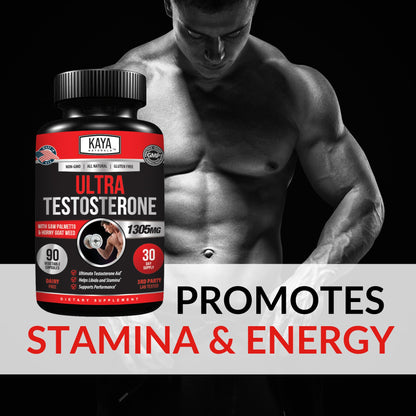 Kaya Naturals Ultra Testosterone Booster for Men - with Tongkat Ali, Horny Goat Weed & Tribulus - Energy, Stamina & Strength Support (90 Count)