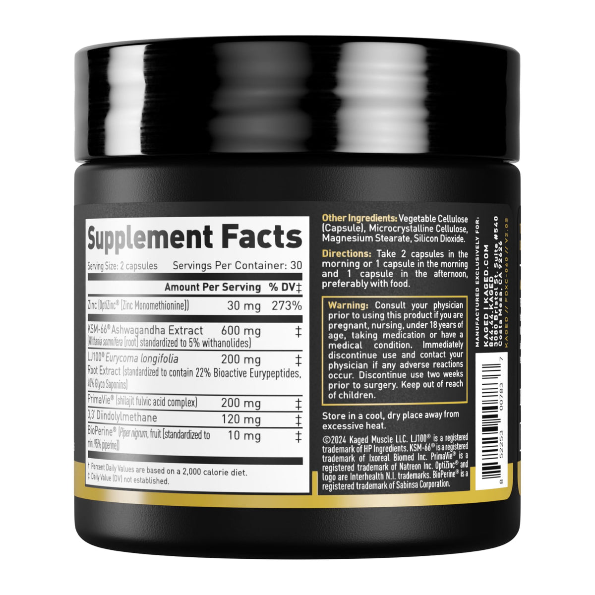 Testosterone Booster Capsules for Men & Women - LJ100 Tongkat Ali, KSM-66 Ashwagandha & Shilajit - Hormone & Performance Support - Kaged Test (60 Servings)