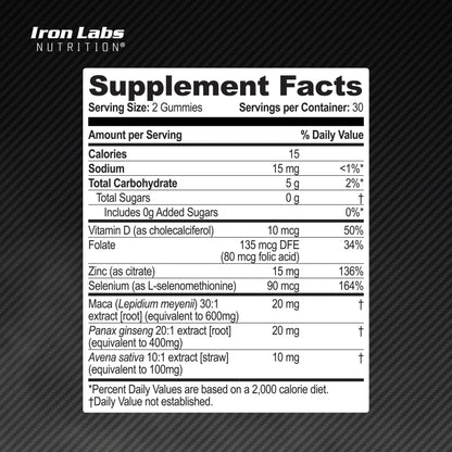 Iron Labs Nutrition Testo Gummies for Men - Maca, Ginseng, Zinc & Selenium Testosterone Support Sugar Free Vegan 60 Gummies