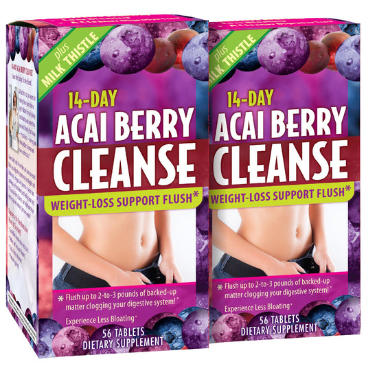 Applied Nutrition 14-Day Acai Berry Cleanse - 56 Tablets, Pack of 2 - Weight-Loss Support Flush + Milk Thistle - 56 Servings