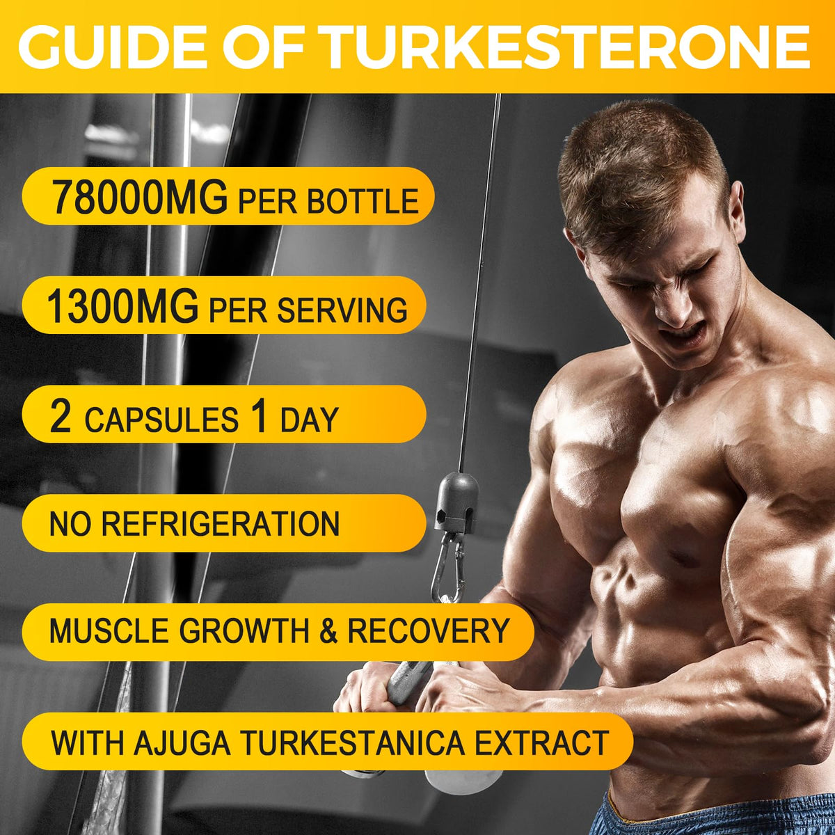 Testosterone Booster for Men - Muscle Growth, Strength, Energy & Endurance Support Supplement (78,000mg Formula) - 120 Capsules