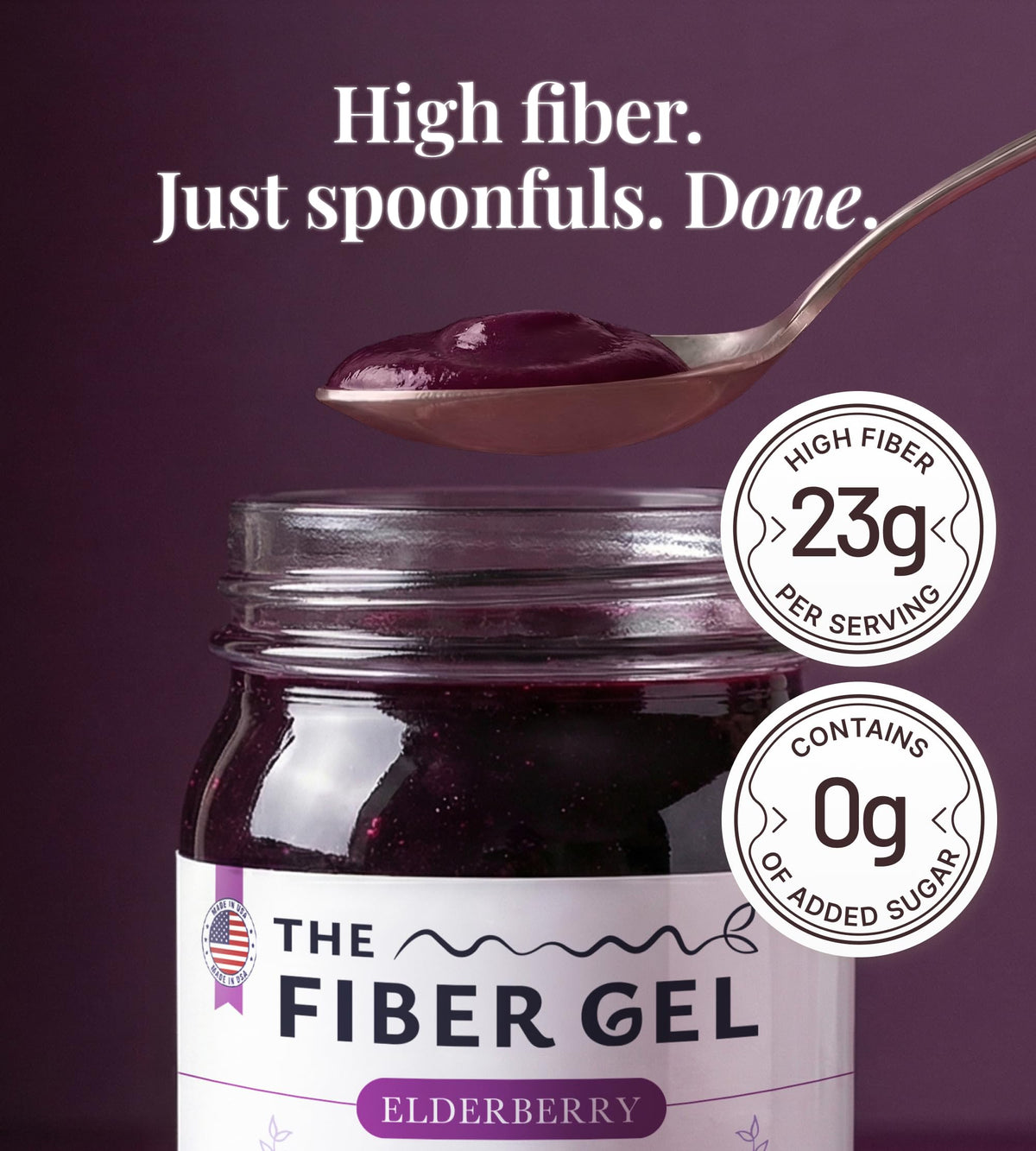 The Fiber Gel High Dietary Fiber Prebiotic Gel Formula - 100% Natural & Clean Label - Plant-Based Psyllium Husk & Inulin Complex - Keto Friendly, Vegan, No Added Sugar - Elderberry, 16 oz
