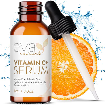 Eva Naturals Vitamin C Serum for Face - Anti Aging Dark Spot Remover & Corrector with Retinol, Hyaluronic Acid, Niacinamide & Salicylic Acid - Brightening, 1 fl oz