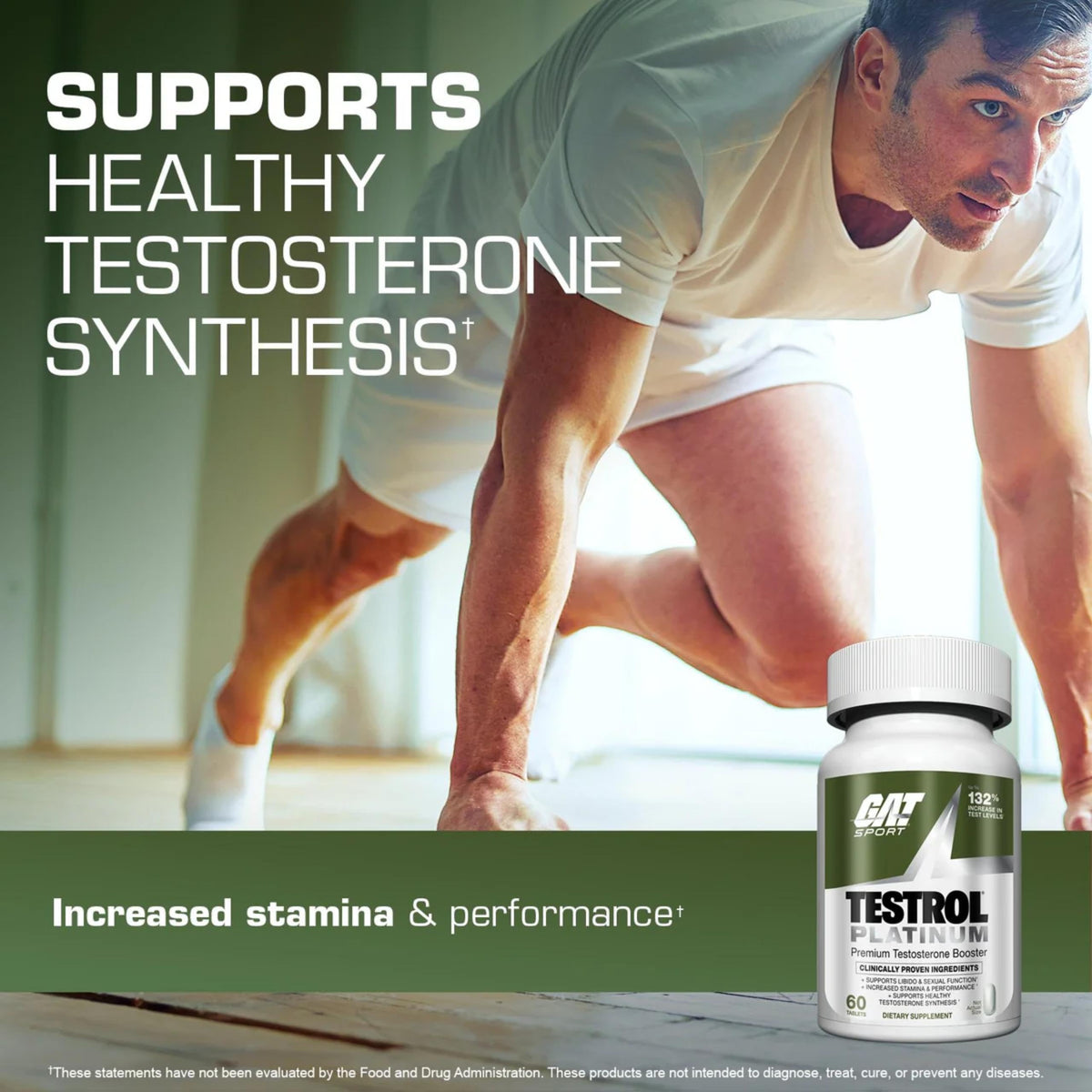 GAT Sport Testrol Platinum Testosterone Booster for Men - Boron, Vitamin D & Zinc - Stamina, Libido & Performance Support - 60 Tablets