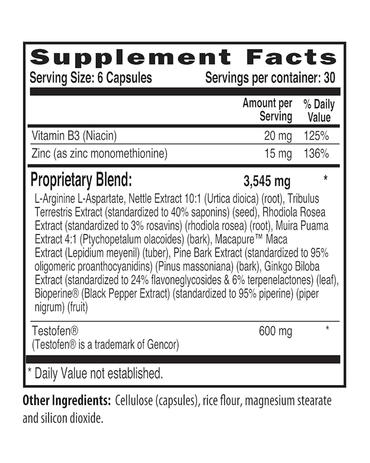 Natural Testosterone Booster for Men - Energy, Muscle Support & Metabolism Enhancement - Ginkgo Biloba, L-Arginine, Testofen, Zinc