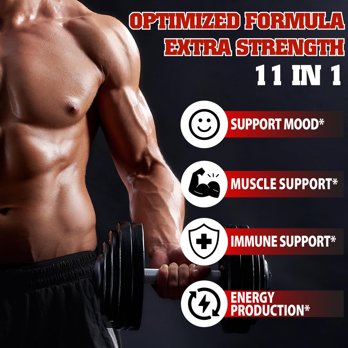 11-in-1 Testosterone Booster for Men - Energy, Strength & Performance Support Supplement - Agobi (120 Capsules, 2-Month Supply)