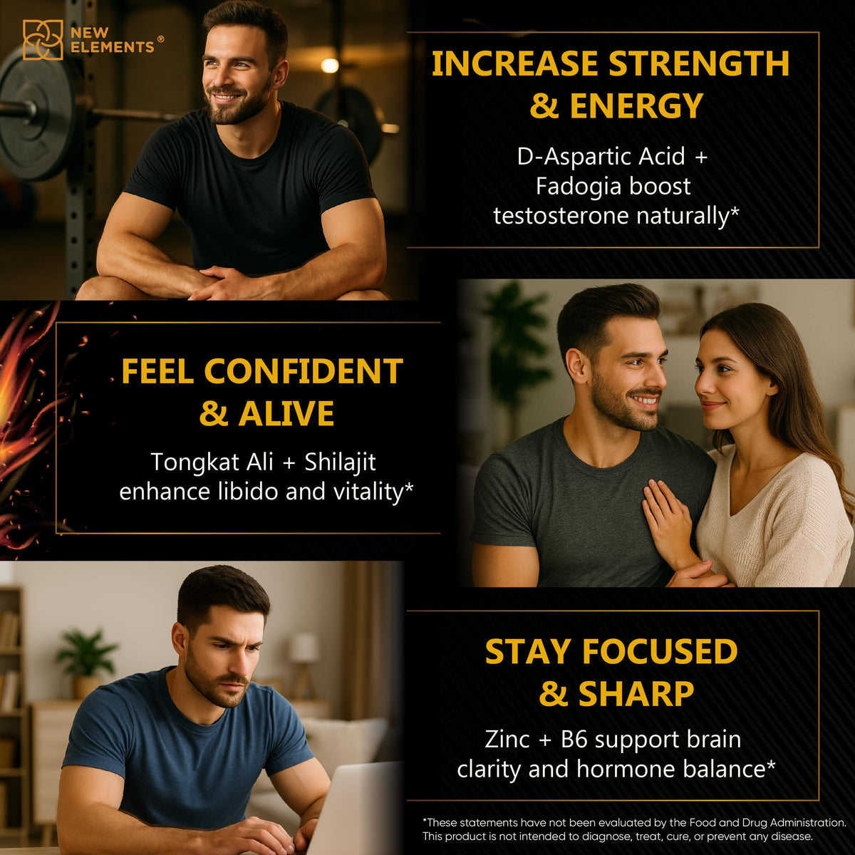 Natural Testosterone Booster for Men - Tongkat Ali, Fadogia, Shilajit & Ashwagandha - Energy, Muscle & Performance Support Supplement