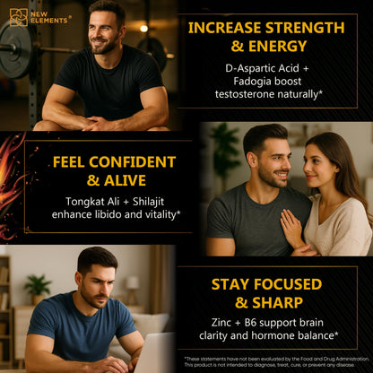 Natural Testosterone Booster for Men - Tongkat Ali, Fadogia, Shilajit & Ashwagandha - Energy, Muscle & Performance Support Supplement