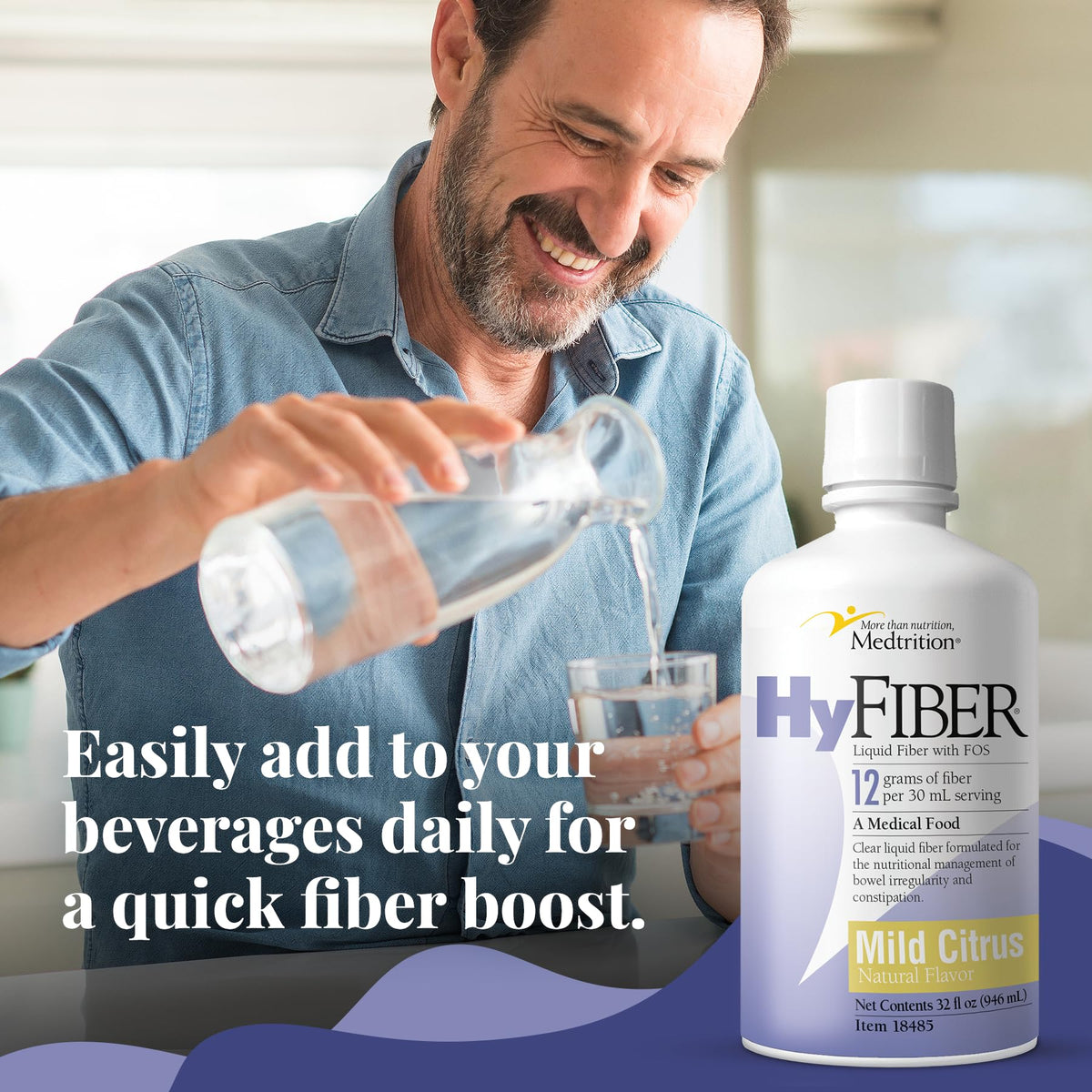 Medtrition HyFiber Daily Liquid Fiber for Regularity and Soft Stools, 12 Grams Soluble Fiber, 32 fl oz 1 Bottle