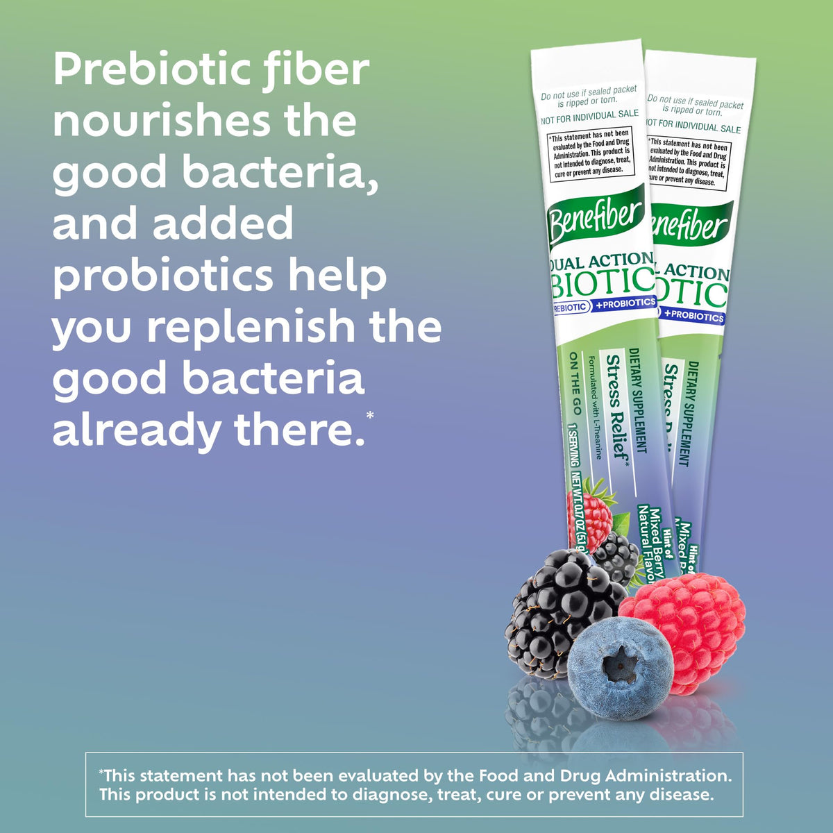 Benefiber Dual Action Biotic Plus Stress Relief, 18 Count Stick Packs