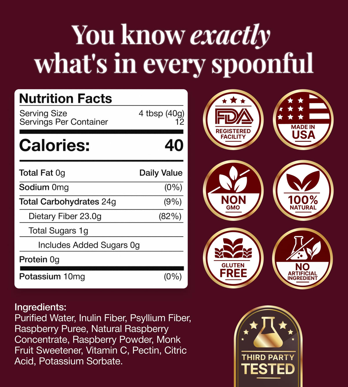 The Fiber Gel High Dietary Fiber Prebiotic Gel Formula - 100% Natural & Clean Label - Plant-Based Psyllium Husk & Inulin Complex - Keto Friendly, Vegan, No Added Sugar - Raspberry, 16 oz