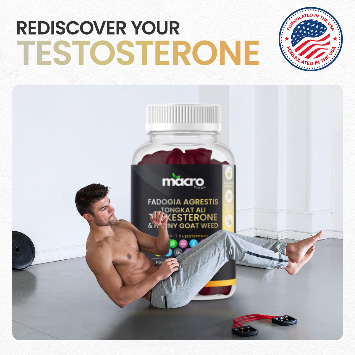 MACRO VITAL Testosterone Booster Gummies for Men - Energy, Libido & Muscle Support - Turkesterone, Tongkat Ali, Maca, Tribulus