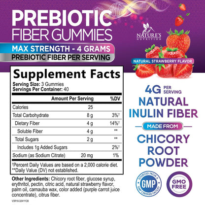 Fiber Gummies For Adults - Prebiotic Plant Based Fiber 4g Per Serving Gummy Supplement - Daily Digestive Health and Regularity Support - Gut Support Gummy Plant Based Digestion Support - 120 Gummies
