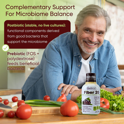 GADAVYT Fiber 20 - High Fiber Supplement for Women & Men, 20g Liquid Soluble Fiber/Serving, Prebiotic & Postbiotic Complex + Vitamins A, D3, E & Magnesium, Gut Health, Digestive Health, 16 fl oz