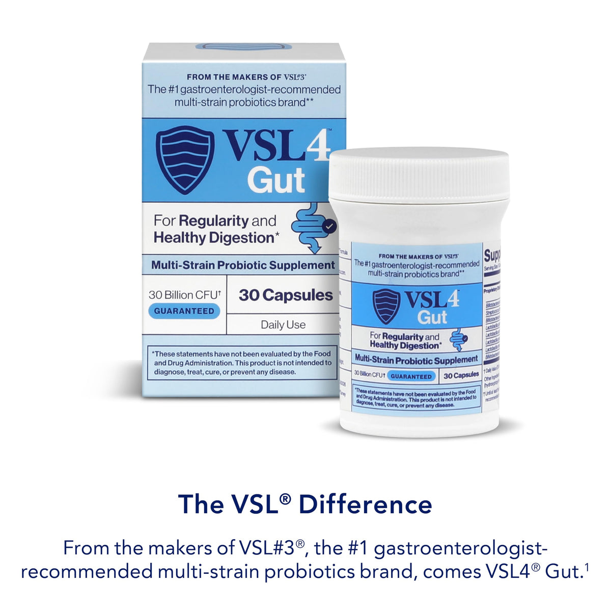 VSL4 Gut Daily Probiotics for Gut Health - 30B CFUs, Multi-Strain Digestive Support for Women & Men, Promotes Gut Balance & Regularity, Potent, Shelf-Stable Probiotic Supplement, 2 Pack (60 Capsules)
