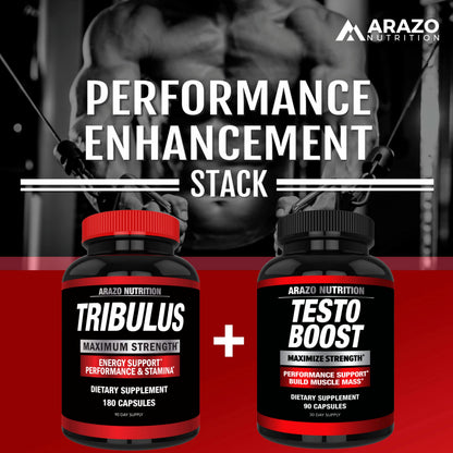 Arazo Nutrition TestoBoost Test Booster for Men - Tribulus, Epimedium, Hawthorn & Zinc - Natural Herbal Muscle & Strength Support Supplement