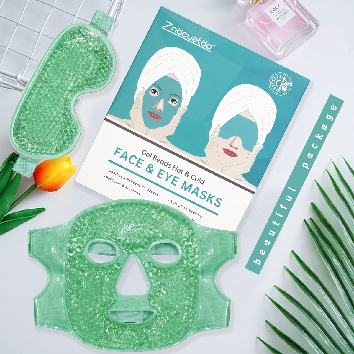 ZNÖCUETÖD Cooling Ice Face & Eye Mask - Luxury Gel Hot/Cold Pack for Puffiness, Sinus Relief, Dark Circles & Migraines - Soft Plush Backing