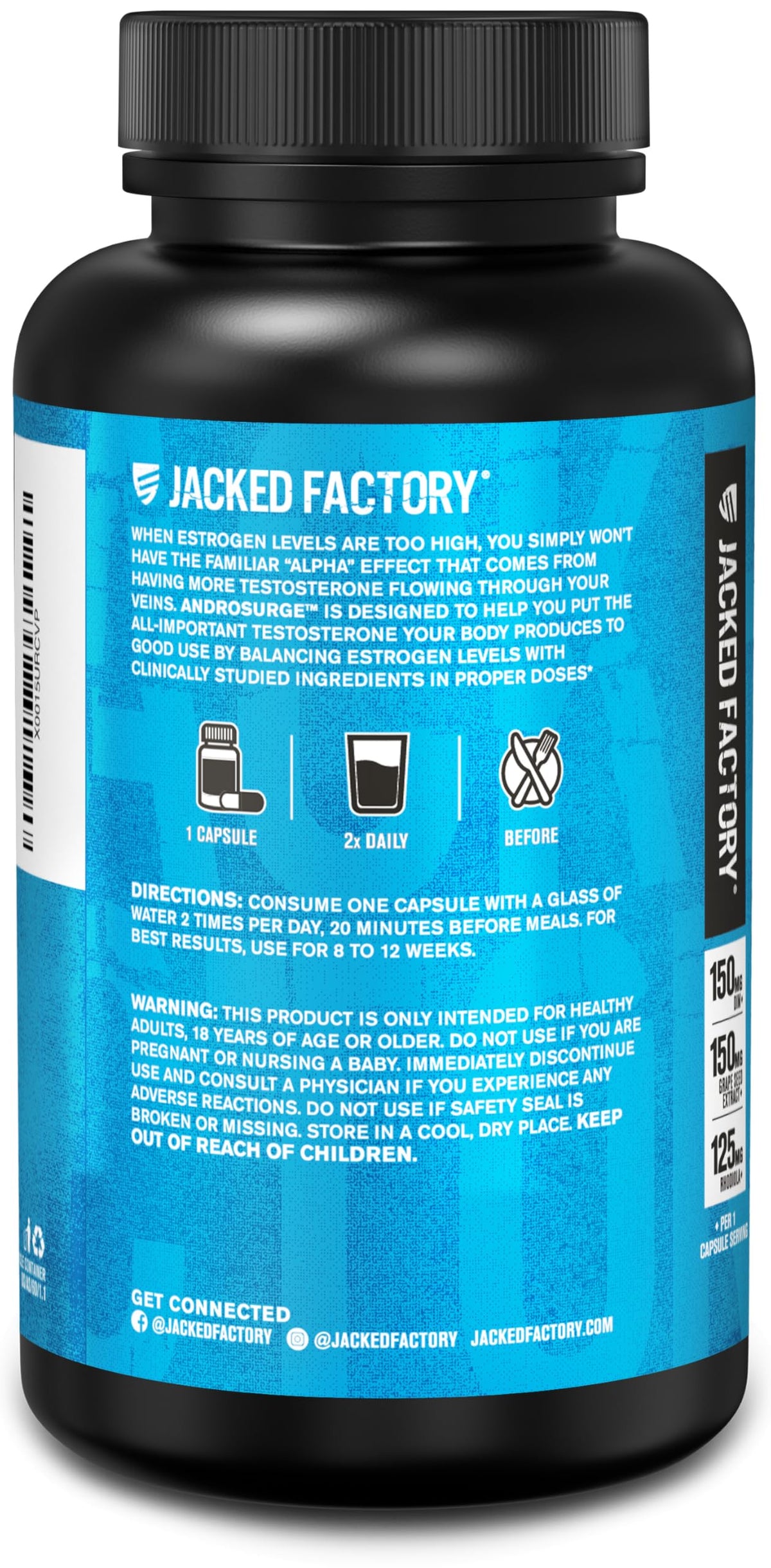 Jacked Factory Androsurge Estrogen Blocker for Men - Tongkat Ali, DIM & Long Jack Testosterone Support Supplement - Muscle & Performance Booster (60 Count)