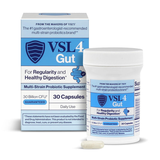 VSL4 Gut Daily Probiotics for Gut Health - 30B CFUs, Multi-Strain Digestive Support for Women & Men, Promotes Gut Balance & Regularity, Potent, Shelf-Stable Probiotic Supplement, 30 Capsules