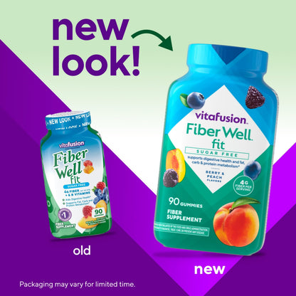 Vitafusion Fiber Well Fit Gummies - 4g - 90 Count - Sugar Free Adult Gummy - Vitamins For Women & Men - Berry & Peach Flavors - Gluten Free Supplement