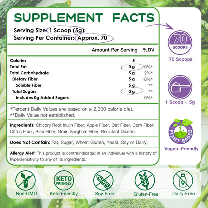 NATURE TARGET Daily Fiber Supplement - Soluble Prebiotic Fiber Powder for Gut Health, Whole Food High Fiber for Digestive Health & Regularity, Unflavored, Gluten & Sugar Free, Keto - 70 Servings