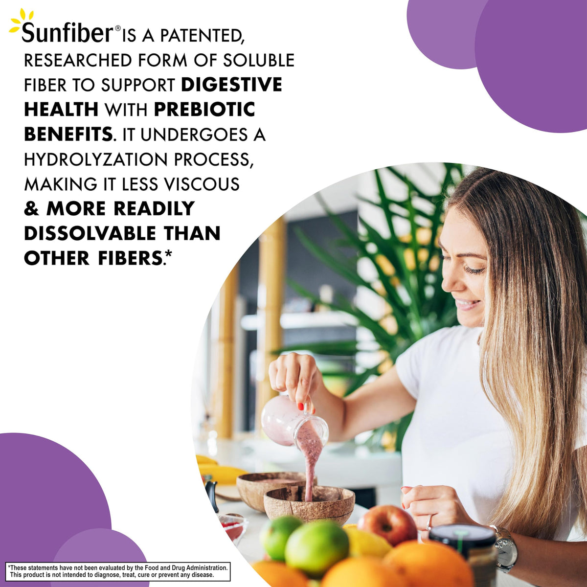 BlueBonnet Nutrition Sunfiber - 6 g of Plant Based Prebiotic Soluble Fiber - Supports Digestive Health* - Instant Dissolve - Non-GMO, Vegan, Kosher, Low-FODMAP - Unflavored, 7.4 OZ, 30 Servings