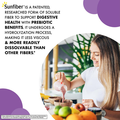 BlueBonnet Nutrition Sunfiber - 6 g of Plant Based Prebiotic Soluble Fiber - Supports Digestive Health* - Instant Dissolve - Non-GMO, Vegan, Kosher, Low-FODMAP - Unflavored, 7.4 OZ, 30 Servings