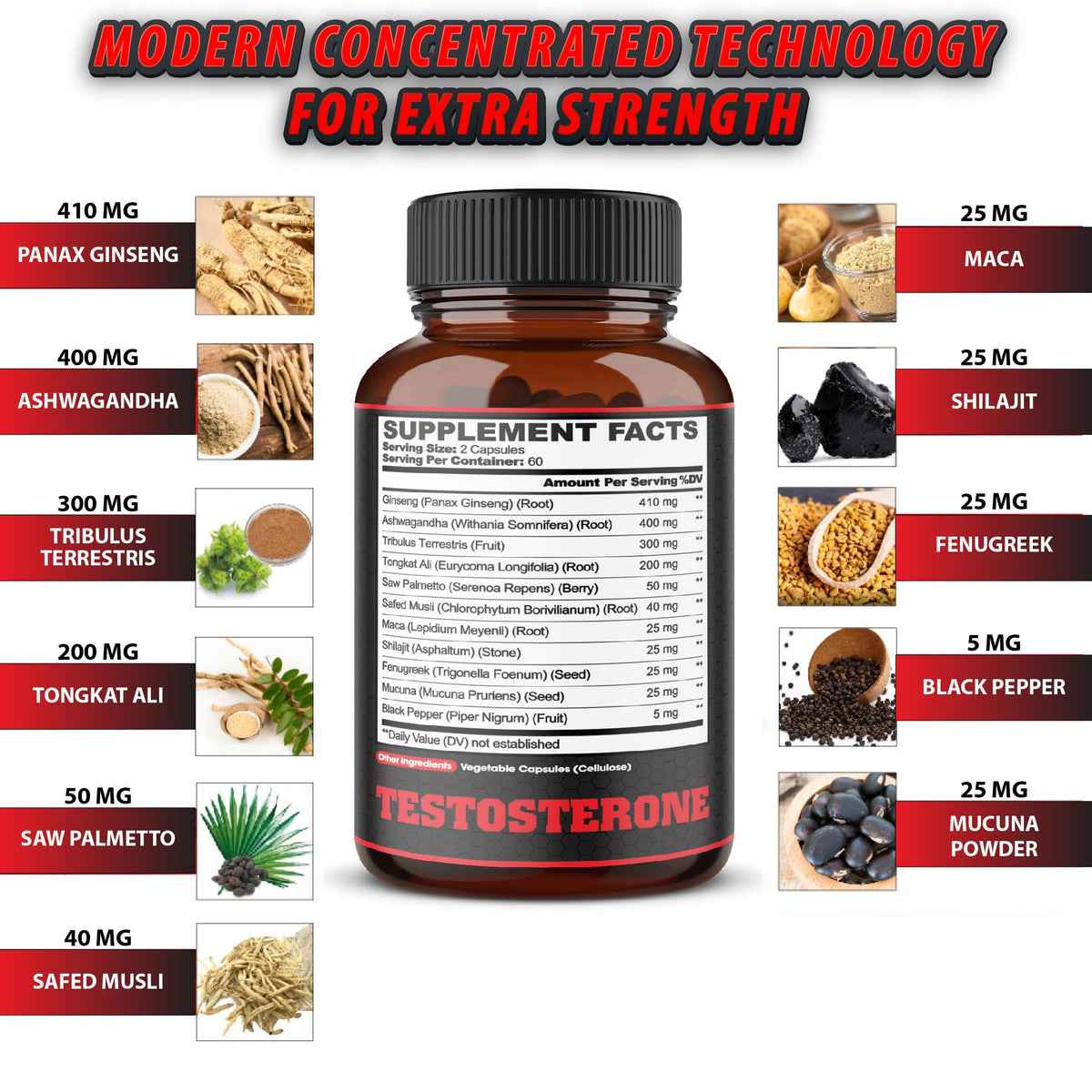 11-in-1 Testosterone Booster for Men - Energy, Strength & Performance Support Supplement - Agobi (120 Capsules, 2-Month Supply)