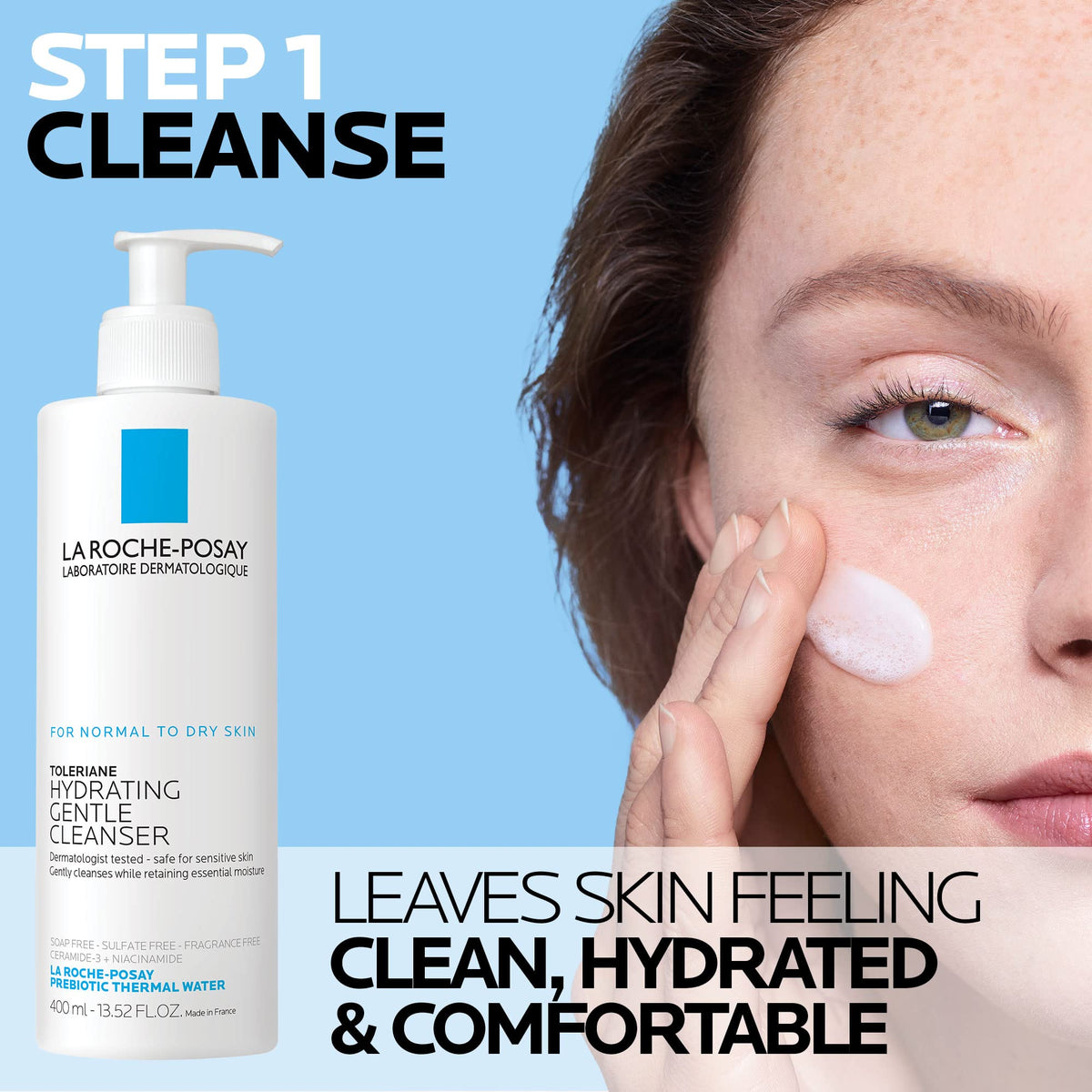 La Roche-Posay Toleraine Skin Care Set, Double Repair Face Moisturizer 40ml & Hydrating Gentle Cleanser 400ml, Oil Free Moisturizer & Face Wash, Formulated with Niacinamide