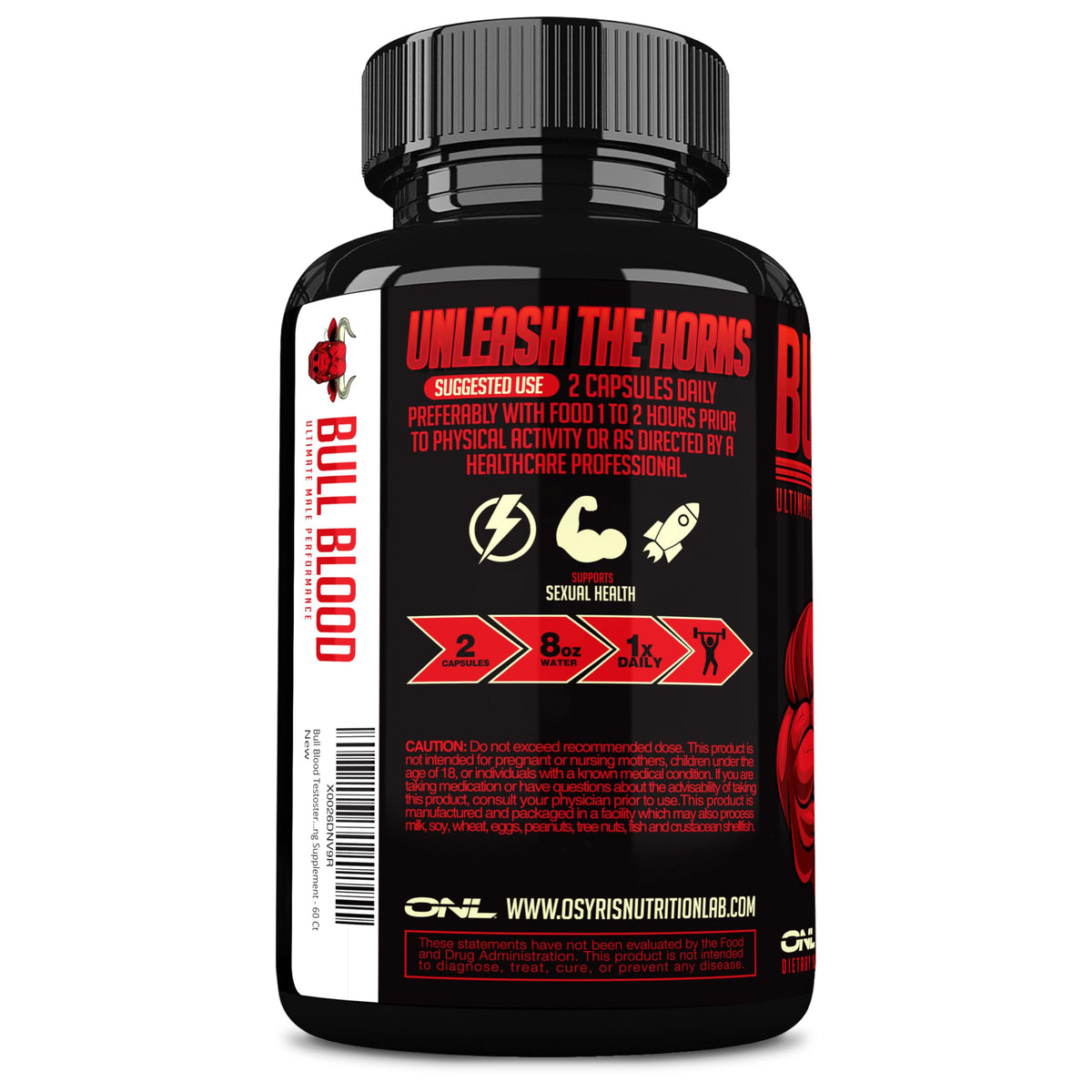 Testosterone Booster for Men - Strength, Stamina & Endurance Support with Tongkat Ali, Maca & Tribulus - Bull Blood 60 Capsules