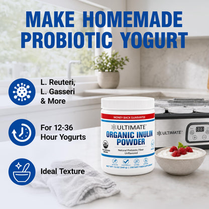 Ultimate Organic Inulin Powder. Make Delicious Probiotic Yogurt with Chicory Root Soluble Prebiotic Fiber. Dietary Supplement for Gut Health. Mix in Coffee, Tea & Smoothies. Low Carb & Keto (12oz)