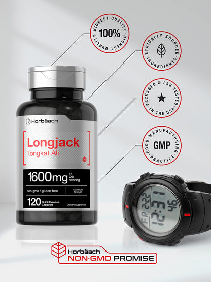 Horbäach Tongkat Ali (Longjack) Supplement for Men & Women - Eurycoma Longifolia Extract for Energy, Vitality & Performance - 120 Capsules