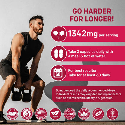 12-in-1 Testosterone Booster for Men - Fadogia Agrestis, Tongkat Ali & Turkesterone - Energy, Muscle & Libido Support - 1342mg Vegan Capsules