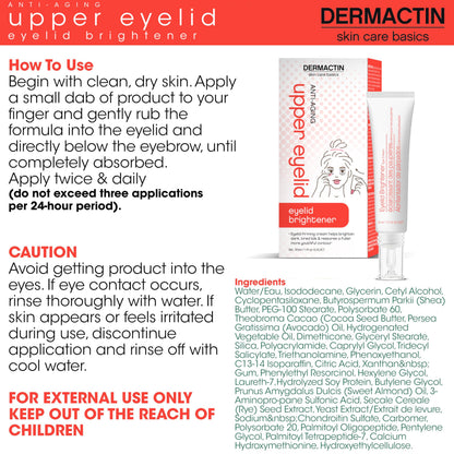 Dermactin Upper Eyelid Cream 1 oz - Firming & Toning Treatment for Sagging and Drooping Eyelids - Anti-Aging Eye Lift Cream for Sensitive Skin