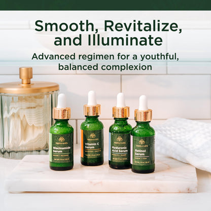 Tree of Life Beauty Facial Skin Care Set, Brightening, Firming & Hydrating Face Serums for Sensitive Skin - Niacinamide, Vitamin C, Retinol & Hyaluronic Acid, Dermatologist Tested, 1 Fl Oz (Pack of 4)