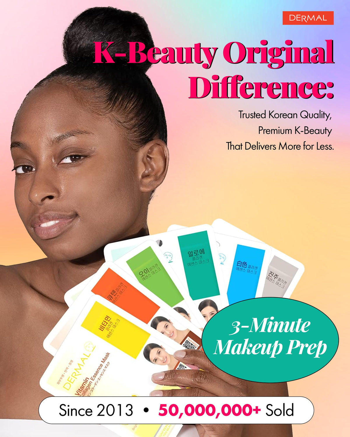 DERMAL 26 Combo Pack Collagen Essence Korean Face Mask (Green & Yellow) - Hydrating & Soothing Facial Mask with Panthenol - Hypoallergenic Sheet Mask for All Skin Types - Home Spa Treatment Mask