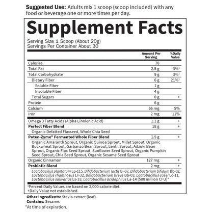 Garden of Life Super Seed Unflavored Fiber Powder, Whole Food Fiber Dietary Supplement with Protein and Omega 3, Vegetarian, 600g Powder