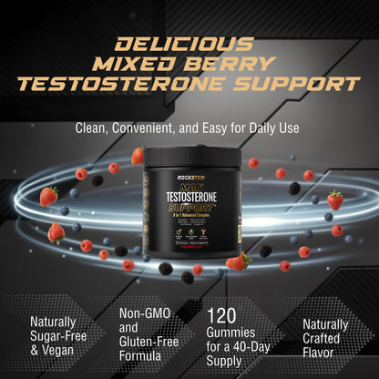Testosterone Booster Gummies for Men - Energy, Stamina, Libido & Muscle Support Chews - RockSten Performance Supplement