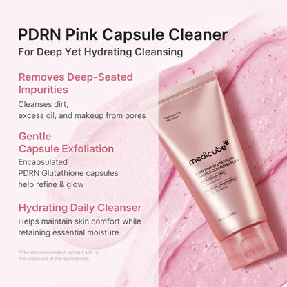 medicube Facial Cleanser PDRN Pink Glutathione Capsule Foam Cleanser - Daily Face Wash for Pore Care, Uneven Skin Tone, Texture - Hydrating & Nourishing Deep Cleansing - Korean Skincare, 4.23 oz