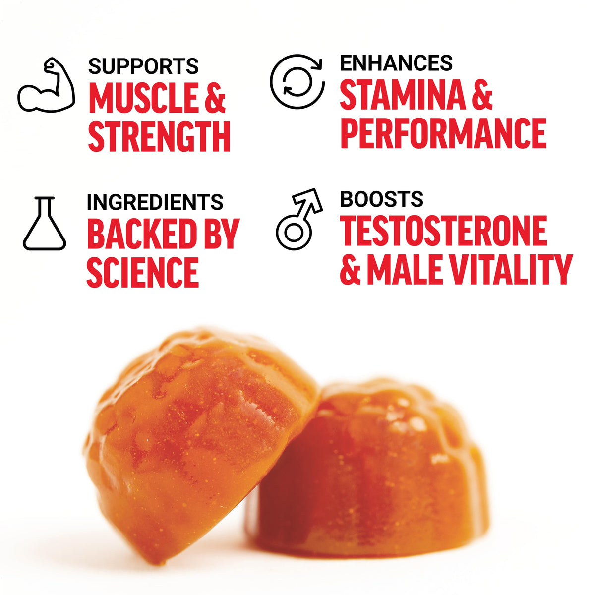 Testosterone Booster Gummies for Men - Energy, Strength, Stamina & Libido Support with Tongkat Ali, Tribulus & Maca