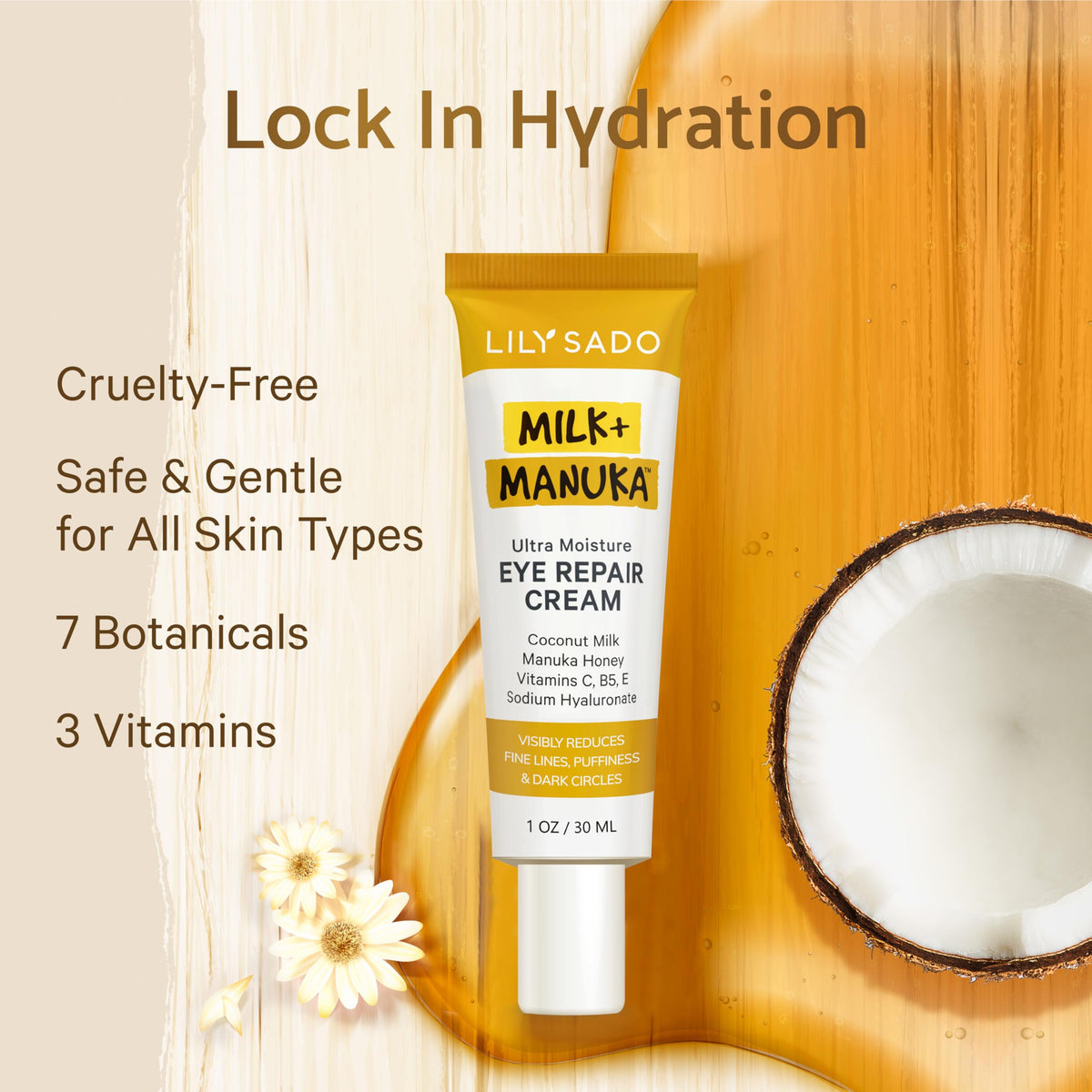 LILY SADO MILK+MANUKA Eye Repair Cream - Coconut Milk & Manuka Honey (30ml)