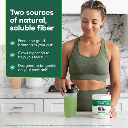 Physician's CHOICE Easy Mix Fiber for GLP-1 Support - No Grit - Daily Prebiotic Soluble Fiber Powder Supplement for Women and Men - Cucumber Lime - 30 Servings