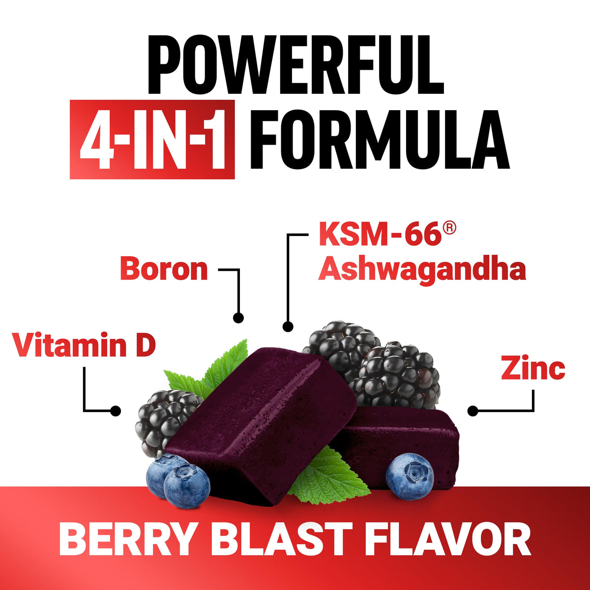 Force Factor Test X180 Testosterone Support for Men - KSM-66 Ashwagandha, Boron, Vitamin D & Zinc - Performance & Testosterone Support (Berry Blast, 60 Soft Chews)