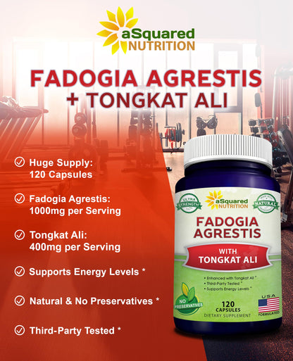 Fadogia Agrestis 1000mg & Tongkat Ali 400mg Capsules - Men's Testosterone Support Supplement - aSquared Nutrition 120 Capsules