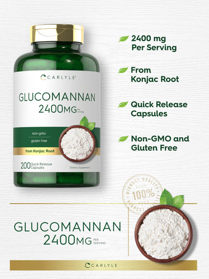 Carlyle Glucomannan Capsules - 200 Count - from Konjac Root - Soluble Fiber Pills - Non-GMO, Gluten Free Supplement