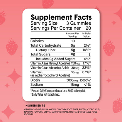 Bellway Super Fiber Gummies + Beauty - Sugar Free Fiber Supplement with Biotin & Vitamins A C E - Supports Digestive Health, Skin, Hair & Nails - 60 Count