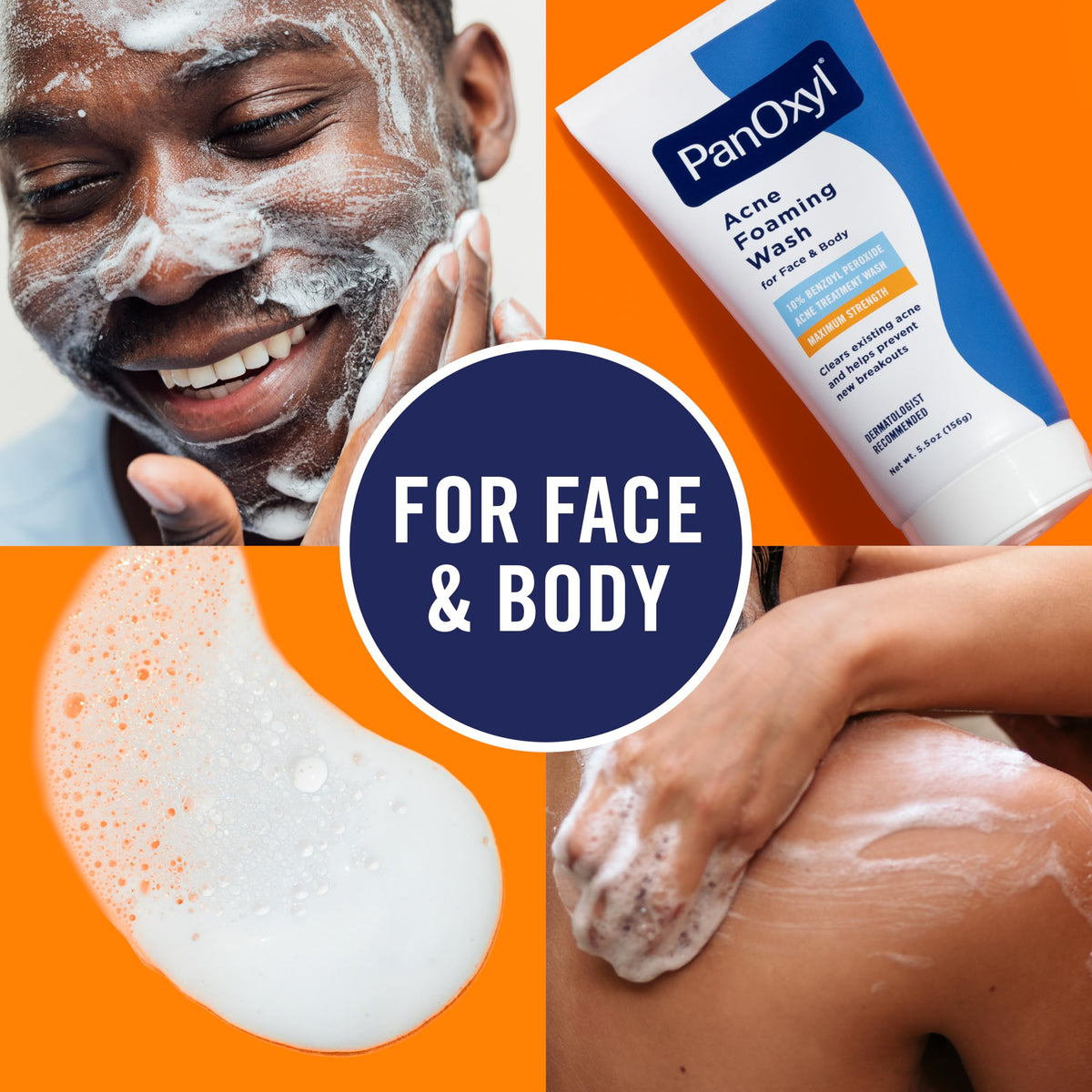PanOxyl 10% Benzoyl Peroxide Acne Foaming Wash, Maximum Strength, Daily Acne-Fighting Face and Body Cleanser, Face Wash to Clear - 5.5 Oz